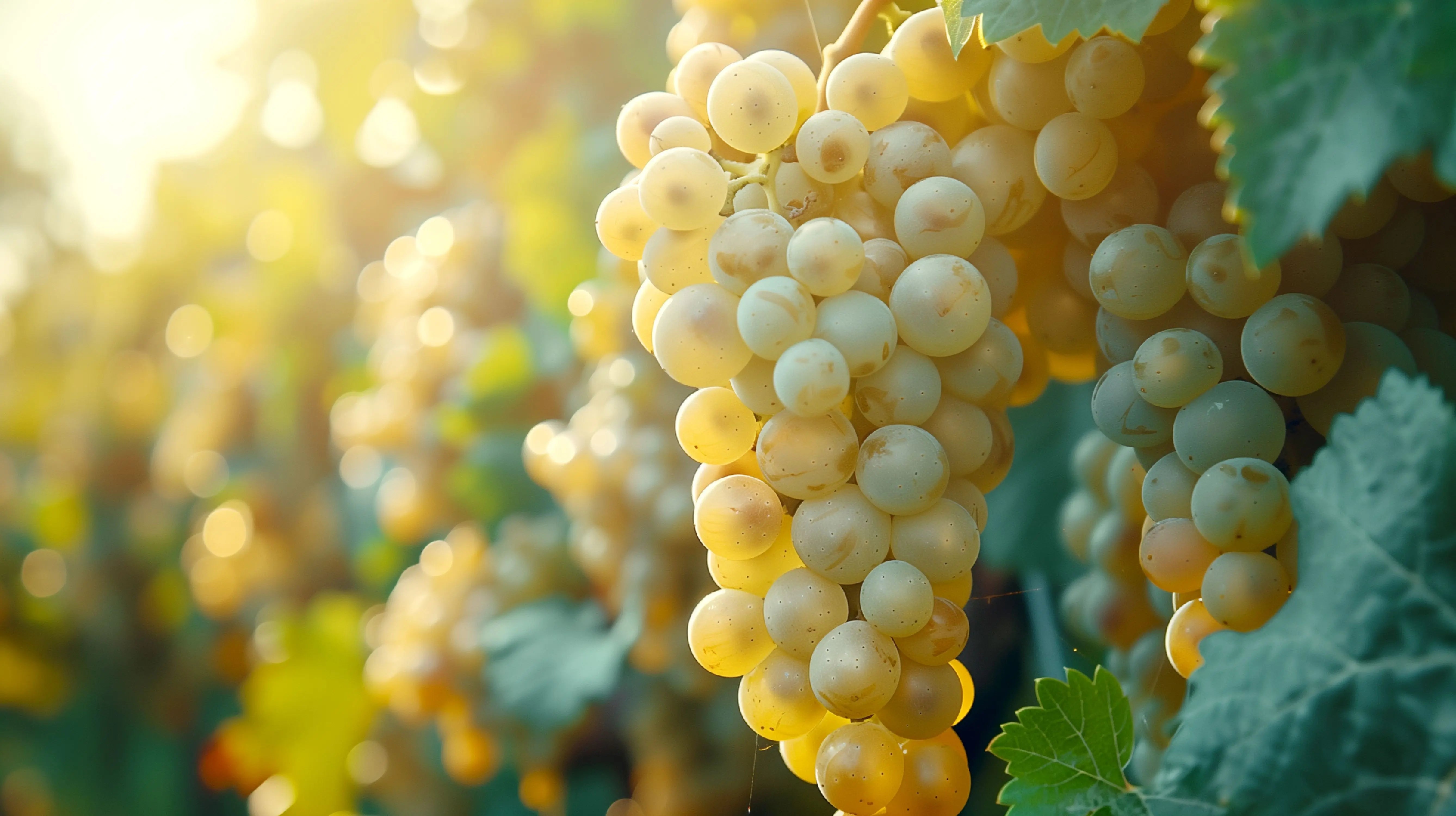 Grappe de chenin éclairée par le soleil
